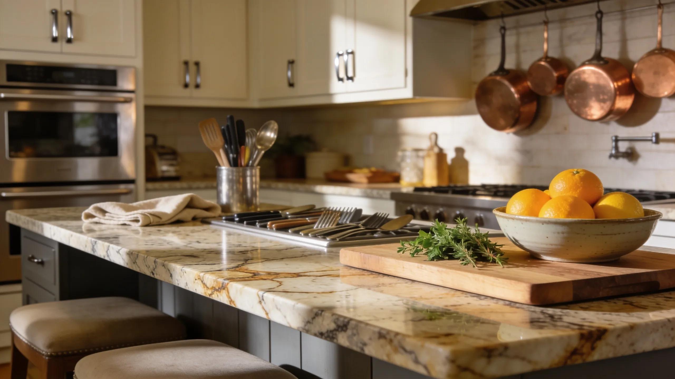 A modern kitchen featuring beautiful San Diego granite countertops, highlighting their aesthetic appeal and functionality