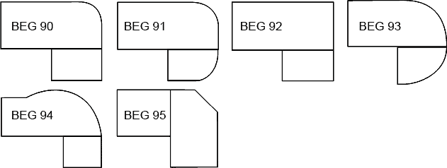 Countertop edge profile chart, 2 inch edges, profiles BEG 90 to BEG 95