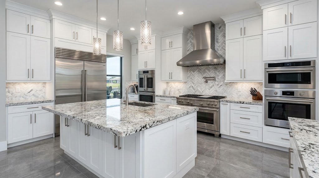 Kitchen with Alaska White granite countertops