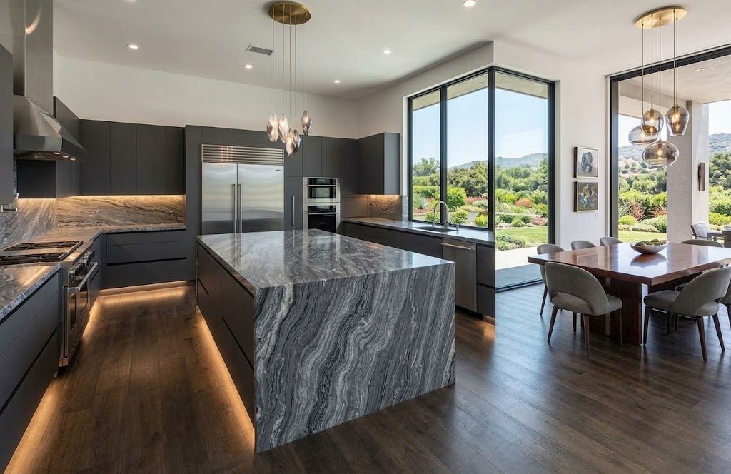 Kitchen with Black Agata granite countertops