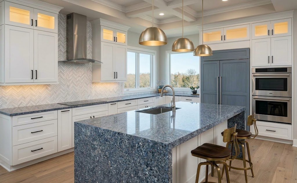Kitchen with Blue Pearl granite countertops